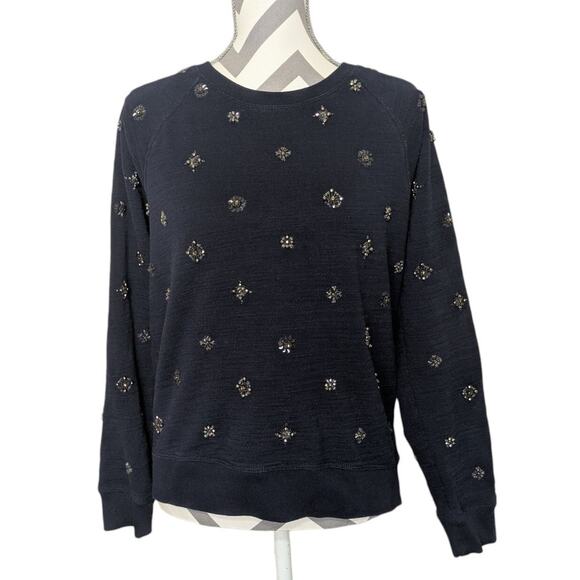 J. Crew Jeweled Embellished Navy Blue Pullover Sweatshirt Sweater Size Large - Picture 7 of 7